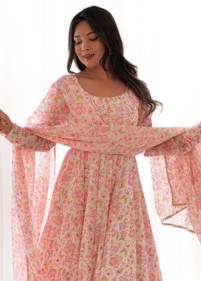 3 Pc Peach Silk Suit Set