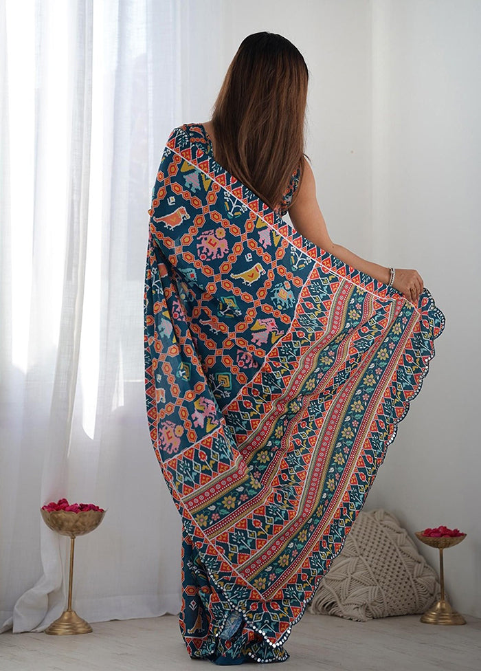 Blue Georgette Saree With Blouse Piece