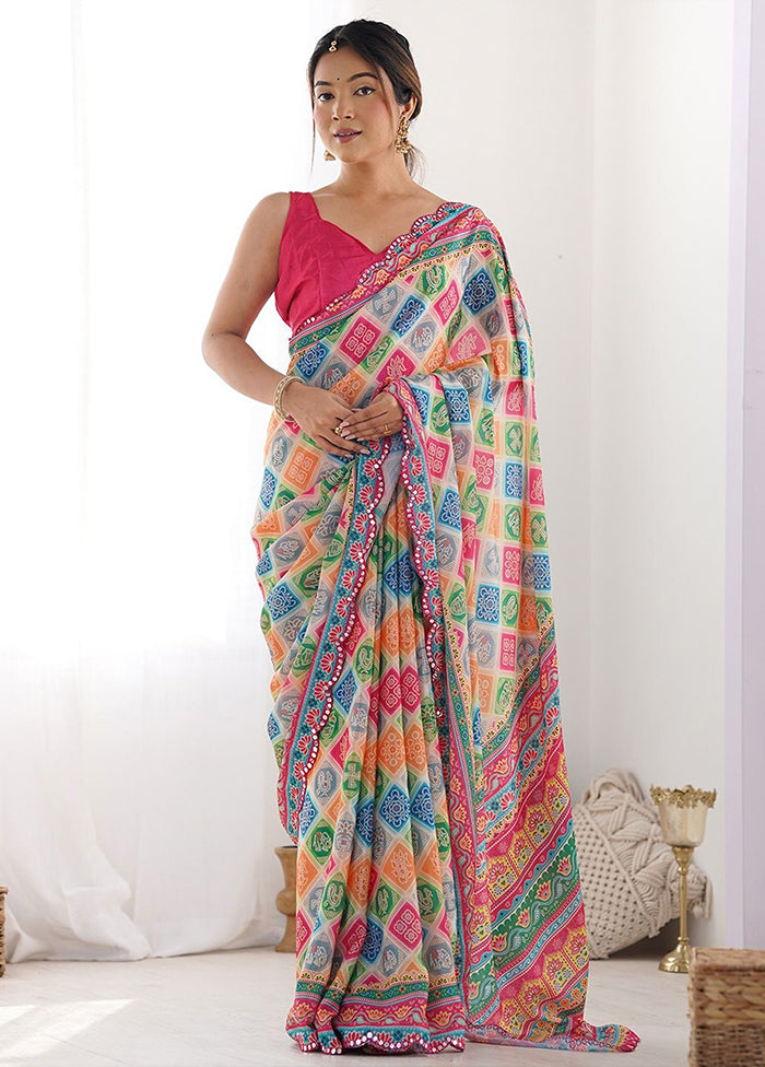 Multicolor Georgette Saree With Blouse Piece
