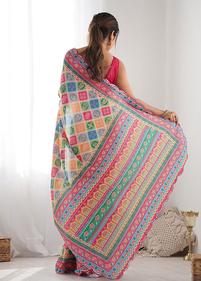 Multicolor Georgette Saree With Blouse Piece