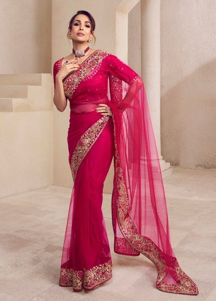 Pink Spun Silk Saree With Blouse Piece