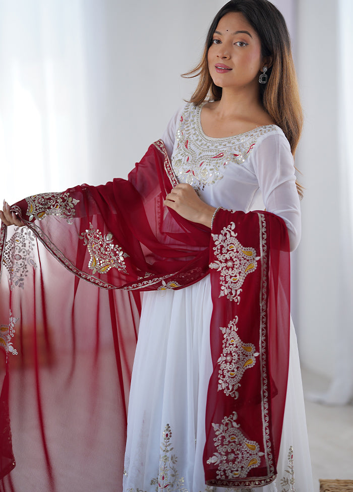 3 Pc White Georgette Suit Set