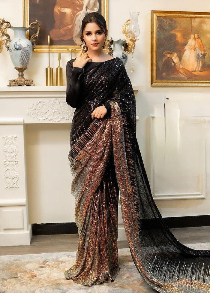 Black Georgette Saree With Blouse Piece