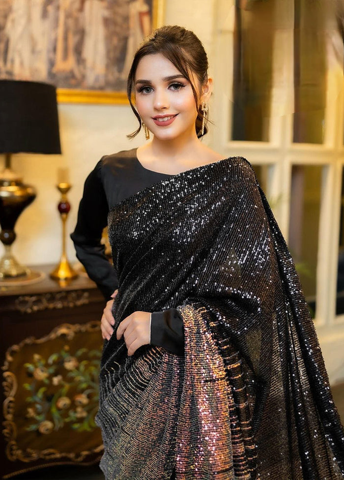 Black Georgette Saree With Blouse Piece