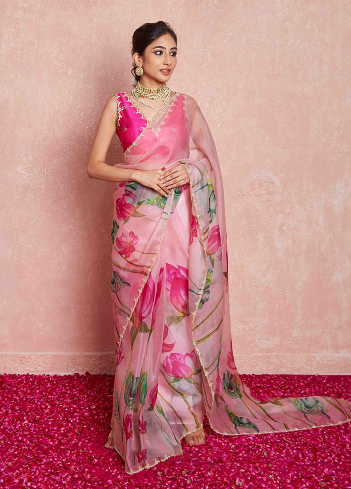 Pink Spun Silk Saree With Blouse Piece