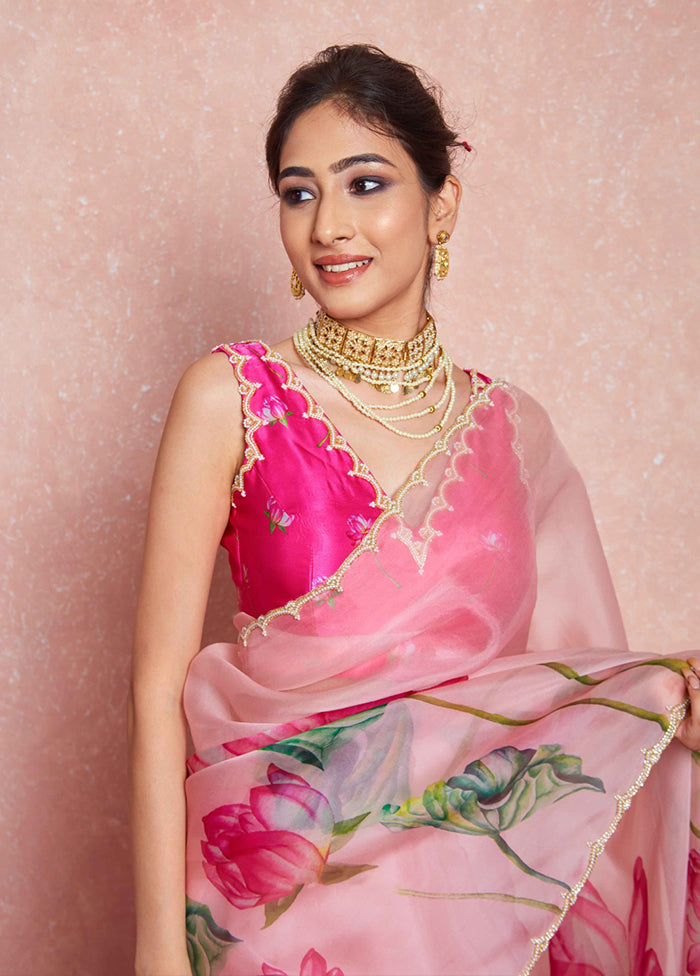 Pink Spun Silk Saree With Blouse Piece