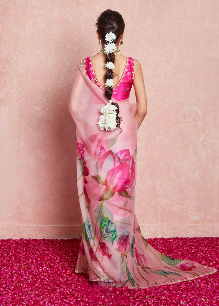 Pink Spun Silk Saree With Blouse Piece