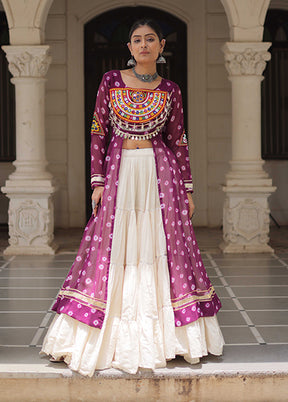 Wine Cotton Lehenga & Kurti Set