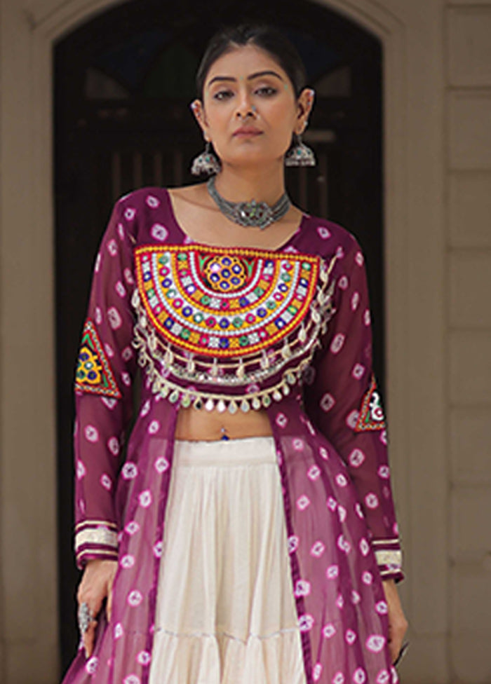 Wine Cotton Lehenga & Kurti Set