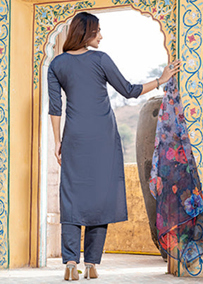 3 Pc Grey Silk Suit Set