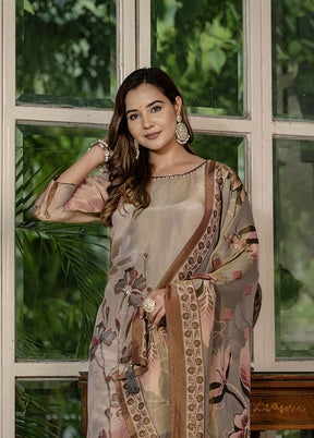 3 Pc Grey Silk Suit Set