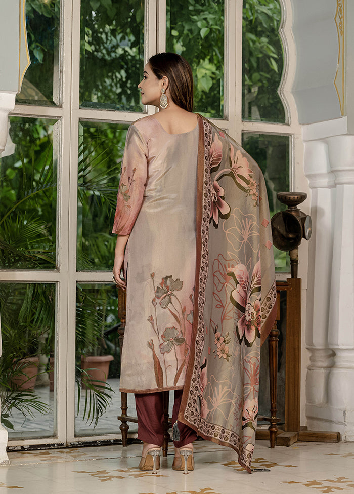 3 Pc Grey Silk Suit Set