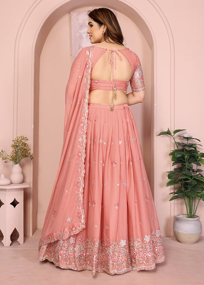 Peach Georgette Dupatta Lehenga Set