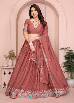 Peach Georgette Dupatta Lehenga Set