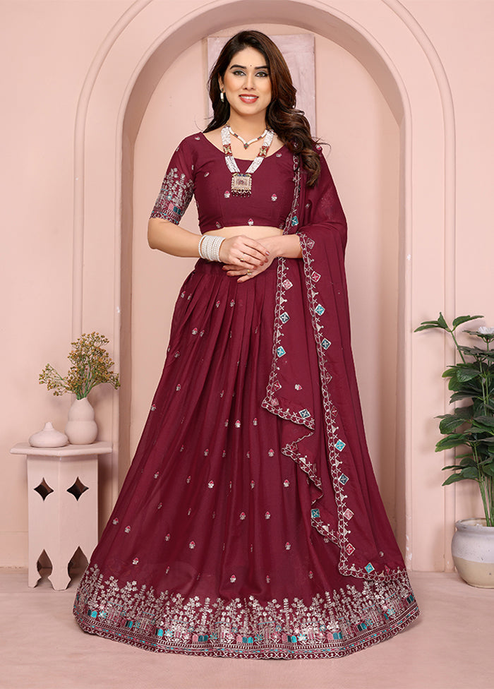 Maroon Georgette Dupatta Lehenga Set
