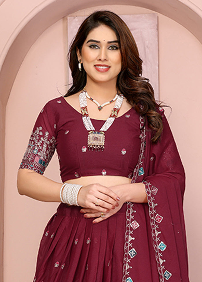 Maroon Georgette Dupatta Lehenga Set