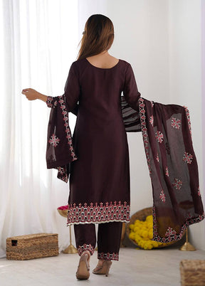 3 Pc Brown Silk Suit Set
