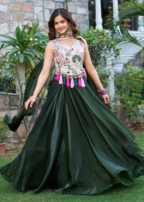 Cream Blended Silk Dupatta Lehenga Set