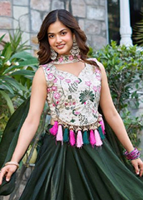 Cream Blended Silk Dupatta Lehenga Set