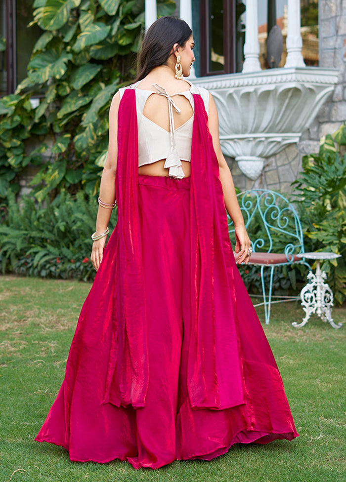 Cream Blended Silk Dupatta Lehenga Set