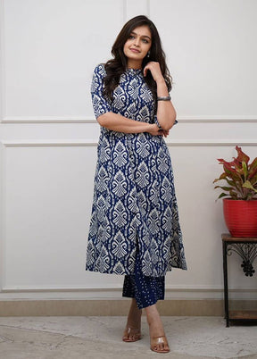 2 Pc Blue Cotton Kurti Set