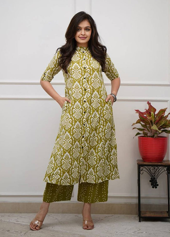 2 Pc Green Cotton Kurti Set