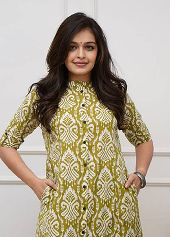 2 Pc Green Cotton Kurti Set