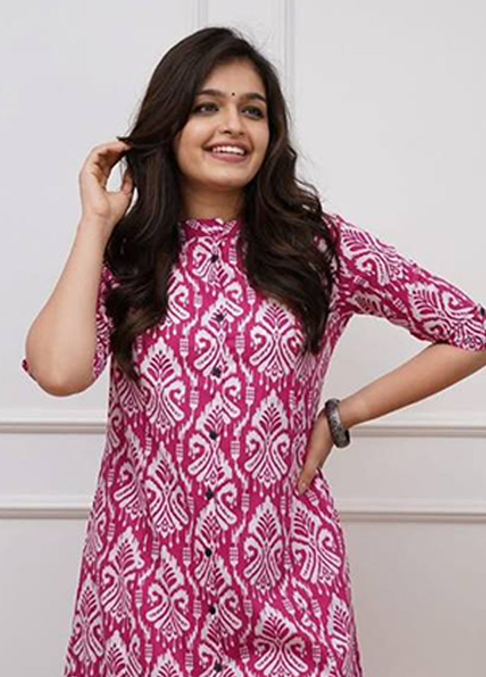 2 Pc Pink Cotton Kurti Set