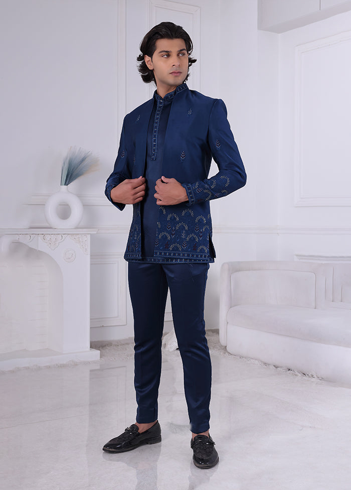 Blue Pure Silk 2 Pc Indo Western Set