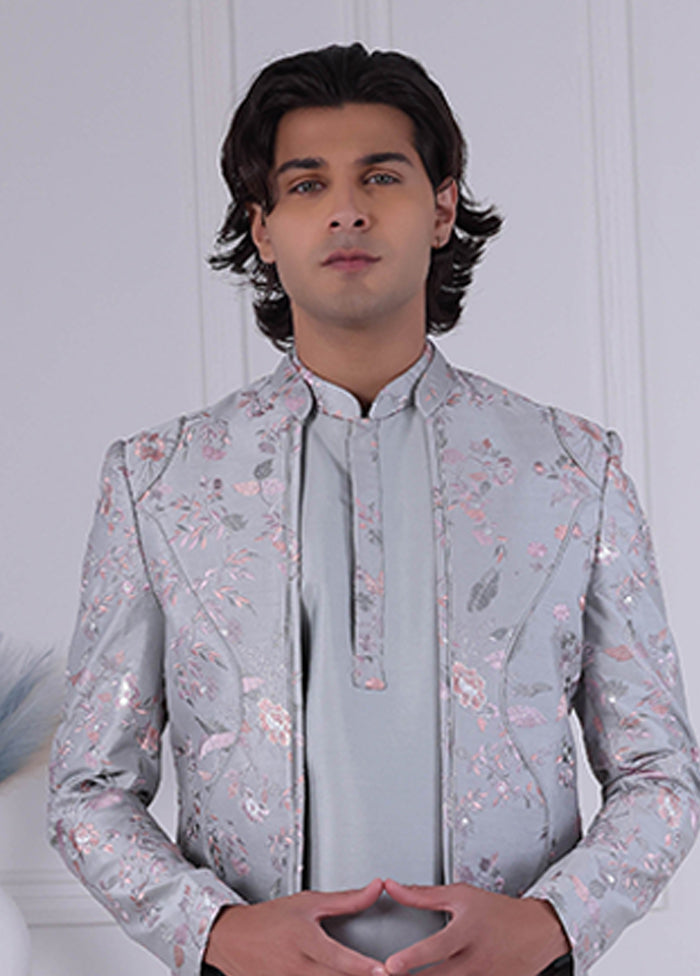 Grey Pure Silk 2 Pc Indo Western Set