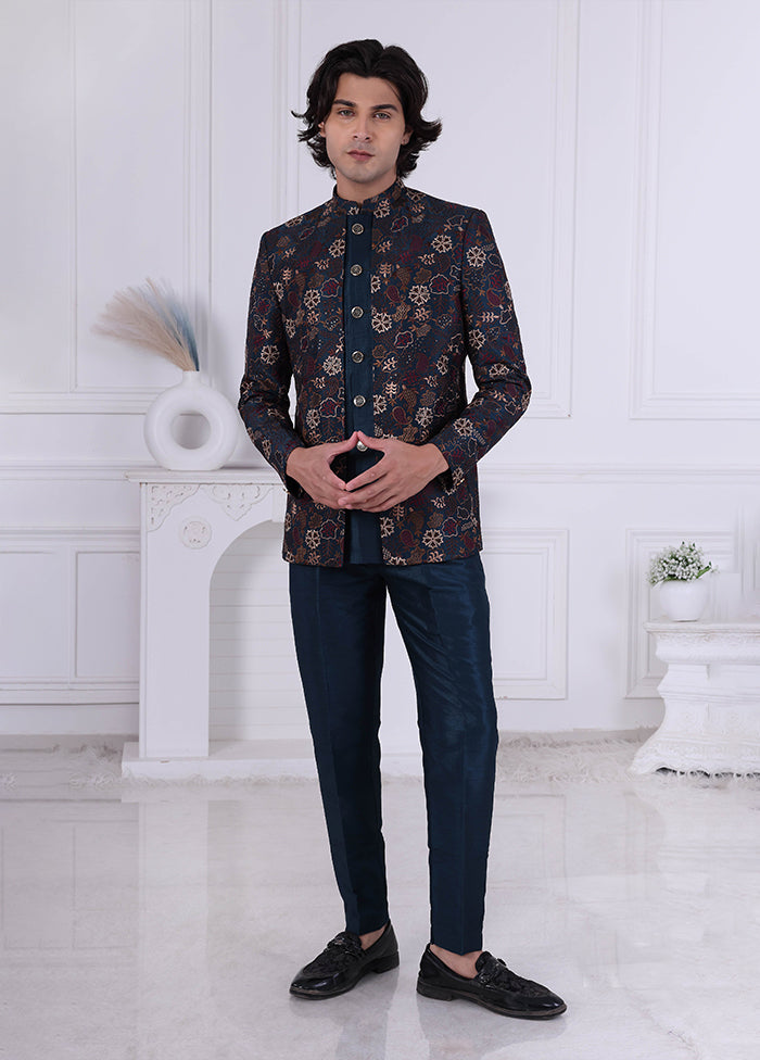 Blue Pure Silk 2 Pc Indo Western Set