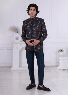 Blue Pure Silk 2 Pc Indo Western Set