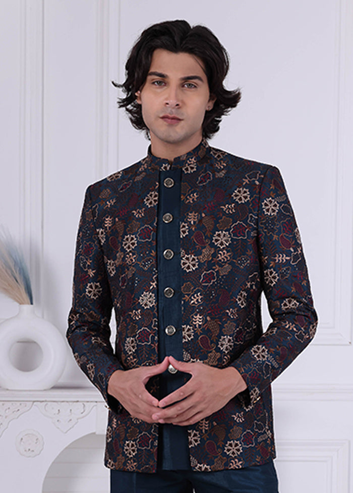 Blue Pure Silk 2 Pc Indo Western Set