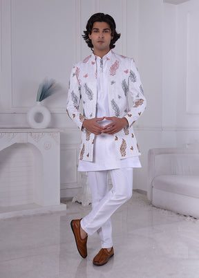 White Pure Silk 2 Pc Indo Western Set