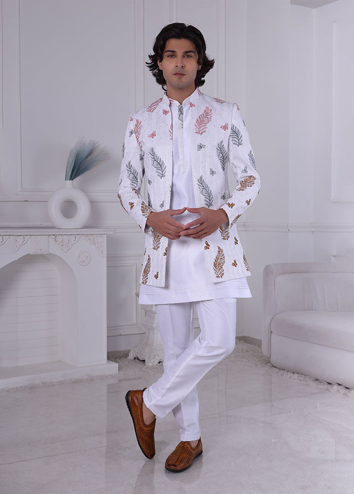 White Pure Silk 2 Pc Indo Western Set