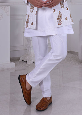 White Pure Silk 2 Pc Indo Western Set