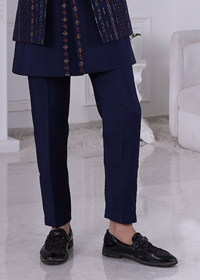 Blue Pure Silk 2 Pc Indo Western Set