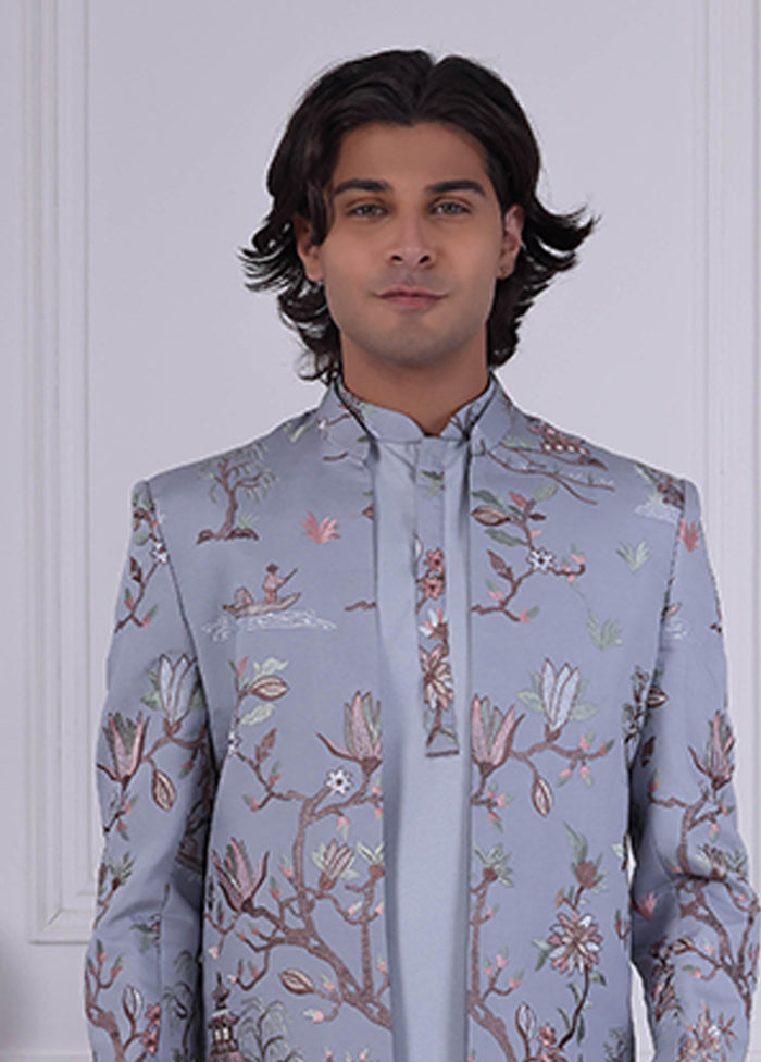 Grey Pure Silk 2 Pc Indo Western Set