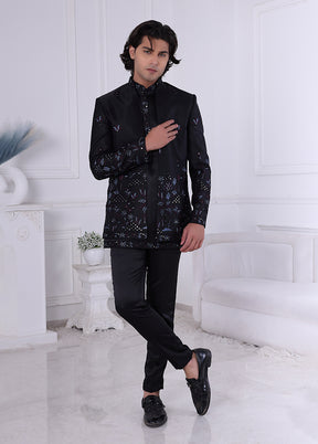 Black Pure Silk 2 Pc Indo Western Set