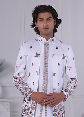 White Pure Silk 2 Pc Indo Western Set