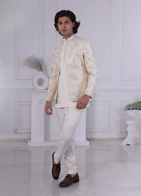 Cream Pure Silk 2 Pc Indo Western Set