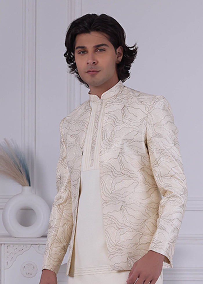 Cream Pure Silk 2 Pc Indo Western Set