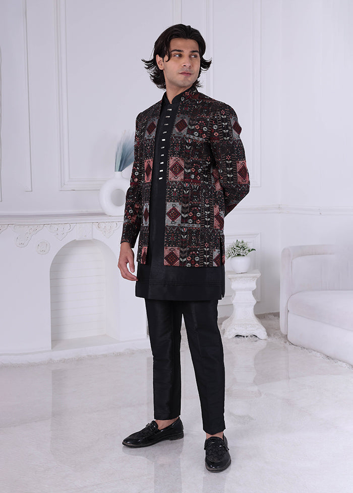 Black Pure Silk 2 Pc Indo Western Set