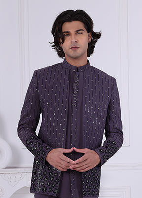 Grey Pure Silk 2 Pc Indo Western Set