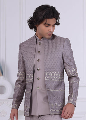 Brown Pure Silk 2 Pc Indo Western Set