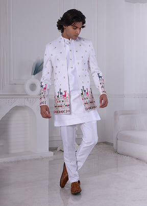 White Pure Silk 2 Pc Indo Western Set