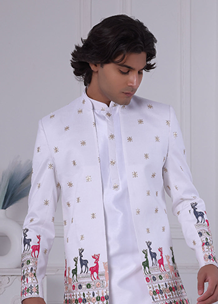 White Pure Silk 2 Pc Indo Western Set