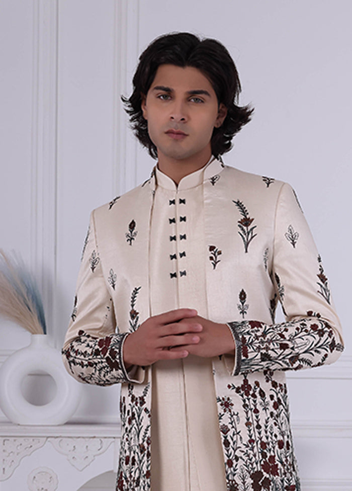 Cream Pure Silk 2 Pc Indo Western Set