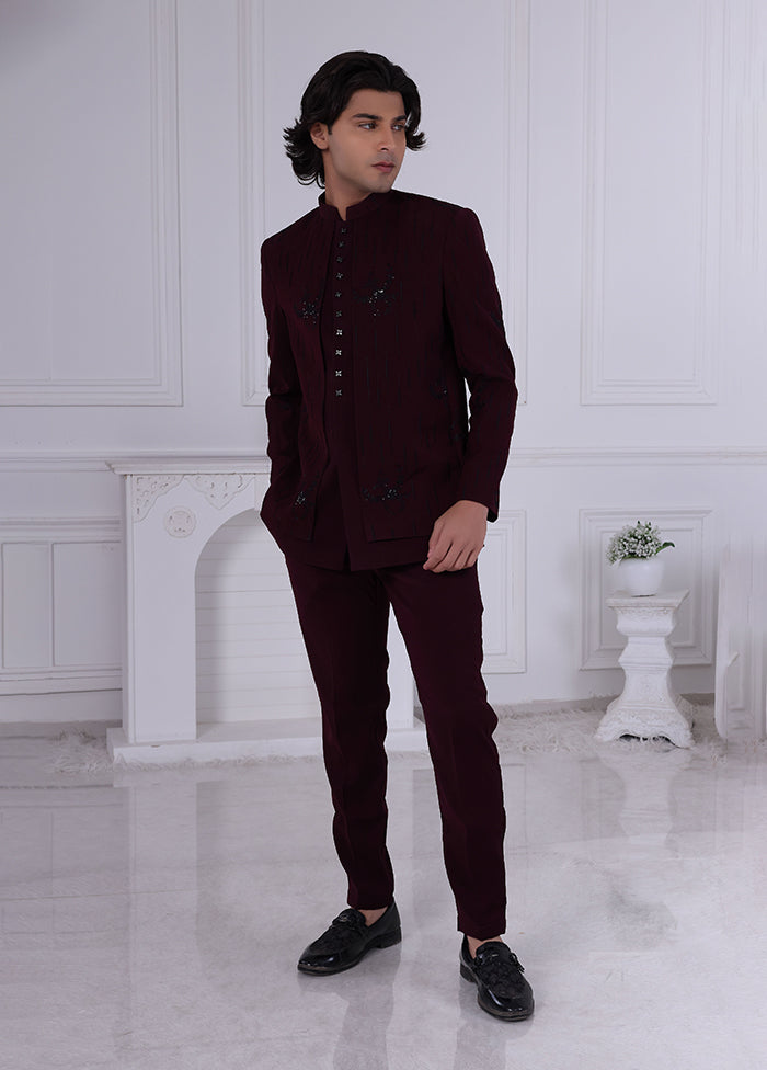 Maroon Pure Silk 2 Pc Indo Western Set