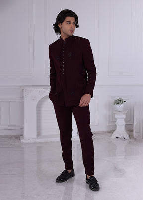 Maroon Pure Silk 2 Pc Indo Western Set